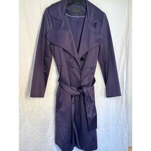 Tahari Belted Trench Coat Classic Double Breasted Purple Jacket Small